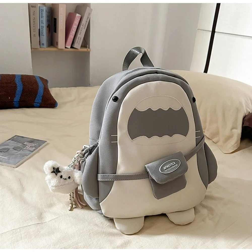 Large Capacity Cartoon Backpack Versatile Creative Shark Backpack Unique Simple Design Student Backpack Daily Use