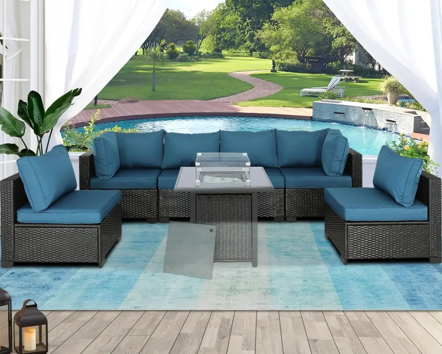 กลางแจ้ง Sectional PE หวายกลางแจ้งเฟอร์นิเจอร์ Patio Conversation SetGarden 6 ชิ้นโซฟาไม่มีโต๊ะ