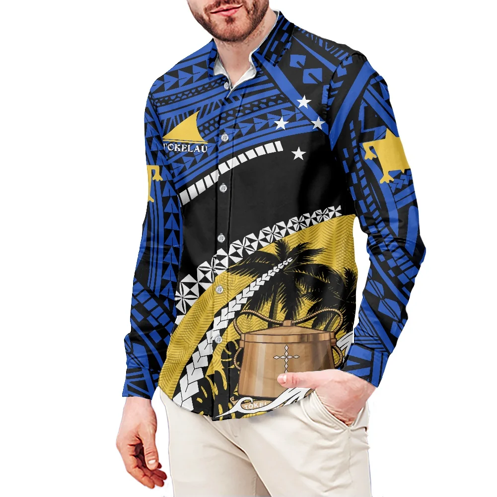 Polyester Plus Size Men's Shirt Tokelau Graphic Printing Yellow Shirt New Style Spring Long Sleeves Lapel Clothing Trendy Style