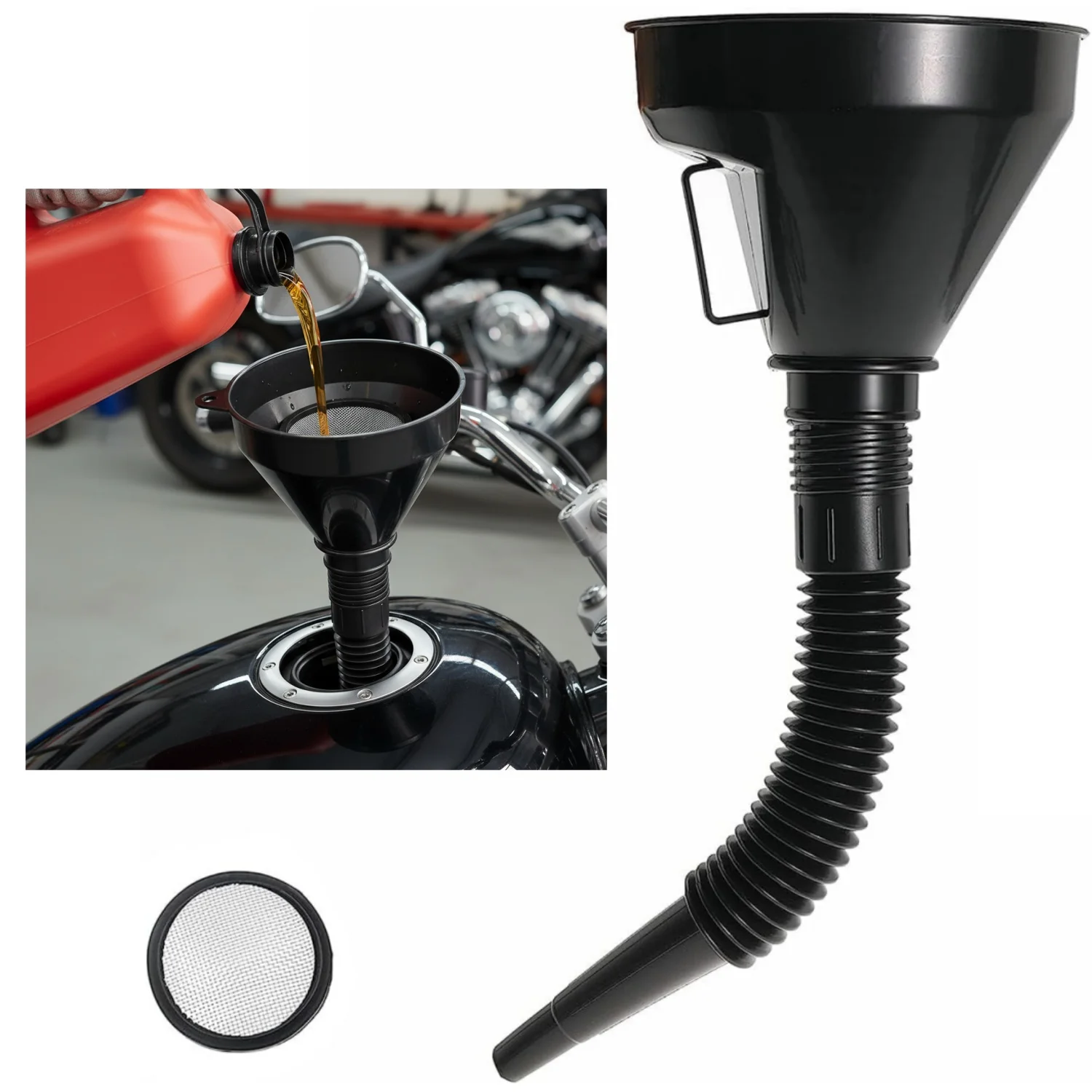 Engine Refueling Funnel with Filter for Car Motorcycle Truck Oil Filling Strainer Extension Pipe Hose Funnels Tool
