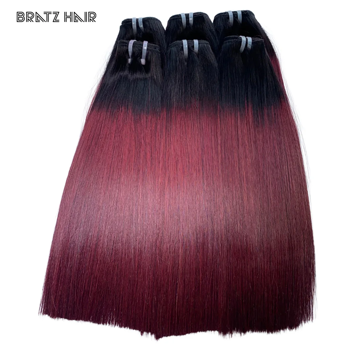 

Прямые пучки человеческих волос Ombre винного цвета, супер двойные вьетнамские пучки, наращивание волос 13x4, фронтальная застежка 4x4