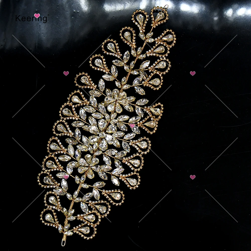 2PCS Women Tiaras Girls Handmade Rhinestones Crystal Bridal Headdress Hairbands Wedding Accessories Patches WHD-133