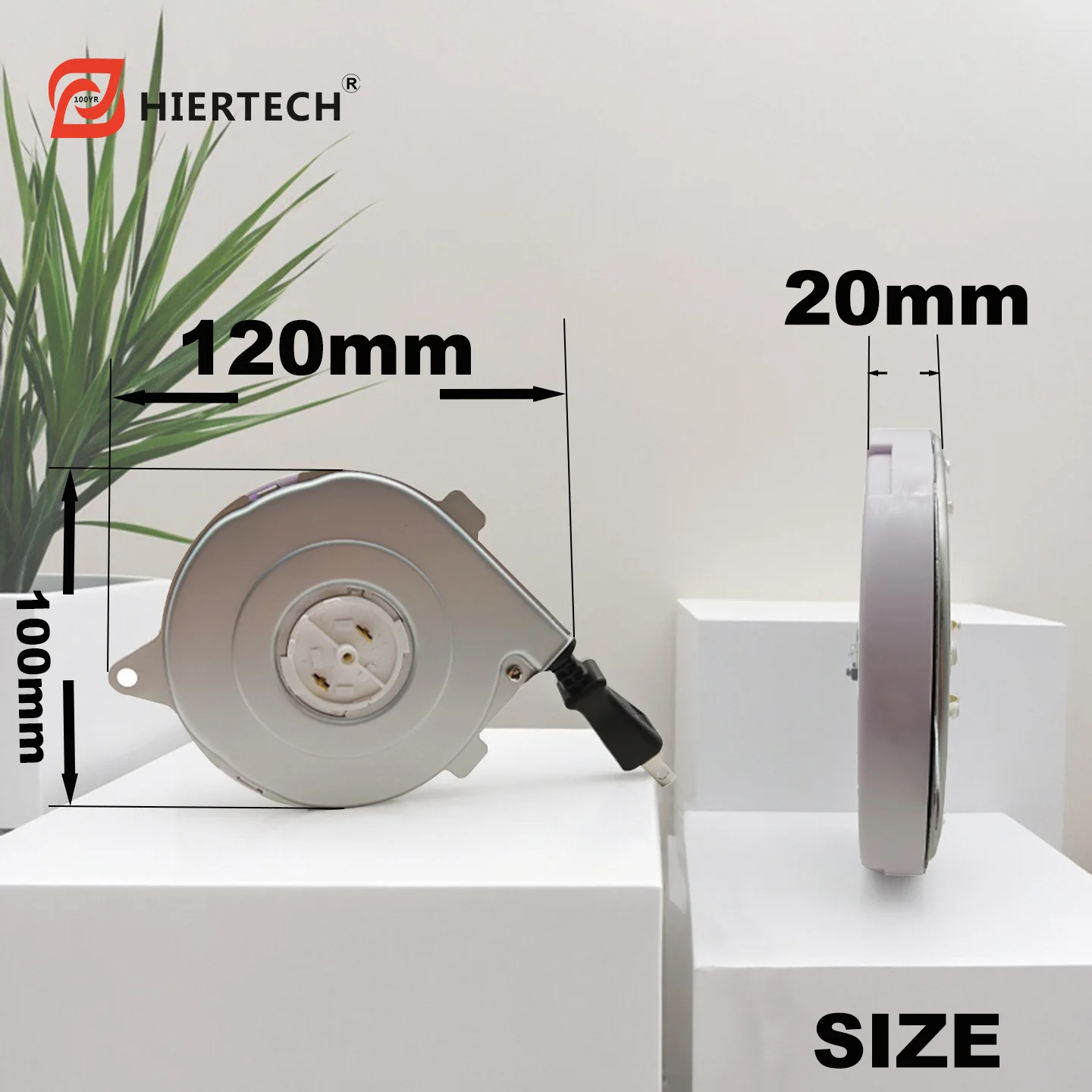 hiertech Gray Japanese Plug 1.1m Automatic Retractable Power Cord Reel Used in Rice Cooker Automation Equipment