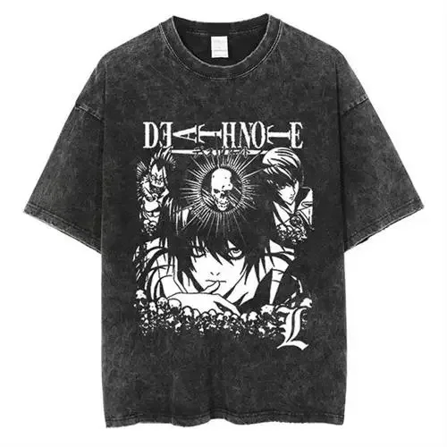 Men's Clothing Japanese Tshirt Anime Vintage T-shirt Death Note Washed T Shirt Tops Oversized T-shirt Y2k Clothes Short Sleeve