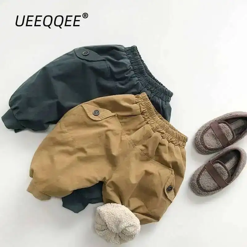 

Autumn Winter Children Pants 1-8Y Boys Thick Warm Fleece Spliced Pocket Harem Trousers Korean Toddler Wear For Kids Clothing New