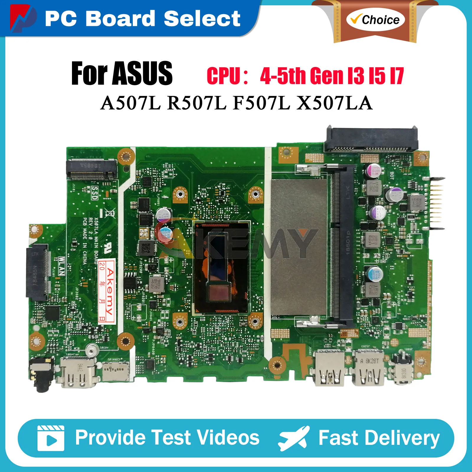 X507MA Laptop Motherboard For ASUS X507LA F507MA X507M A507M R507M X507L Mainboard W/ N4000 N5000 I3 I5 I7-5th CPU 100% Working