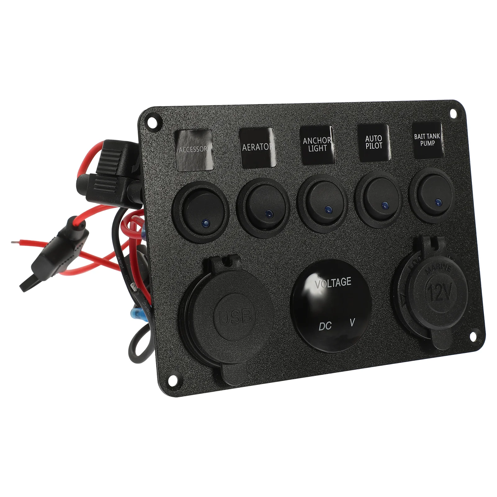 1Pc 5-button Panel with Safety and Voltmeter and Double USB and Socket for Marine electronics Boat