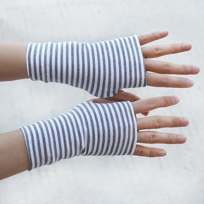 Short Fingers Striped Half Finger Gloves unisex Sun Protection pure cotton Drive and ride Fingerless Style