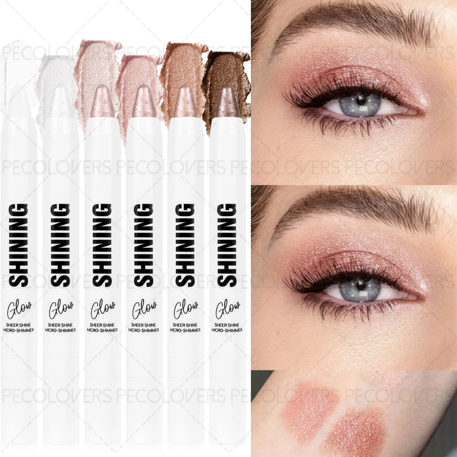 Lápis de sombra brilhante rosa brilhante – acabamento brilhante, adequado para todos os tipos de pele, maquiagem para os olhos com tubo metálico