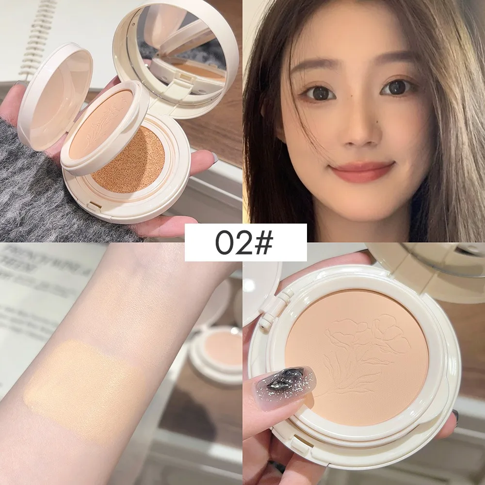 Natural Finish Matte Face Pressed Powder 2 In 1 Clear Texture Oil Control Foundation Lasting Brightening Whitening Cream