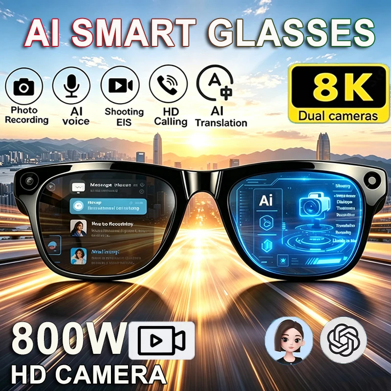 Умные AI-очки: AI-перевод, HD-камера 8 МП, съемка 4K, запись разговоров, прослушивание музыки, AI-очки для мотоциклистов
