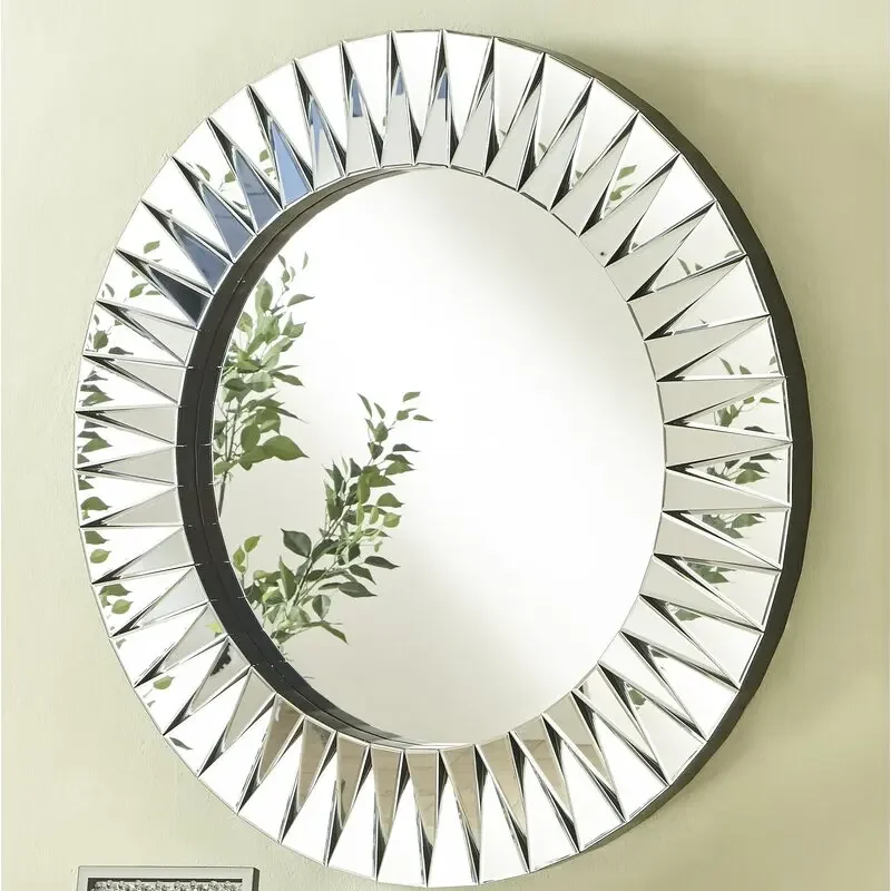 Modern beveled round decorative mirror sun pattern shape wall mirror, suitable for family hotel decoration