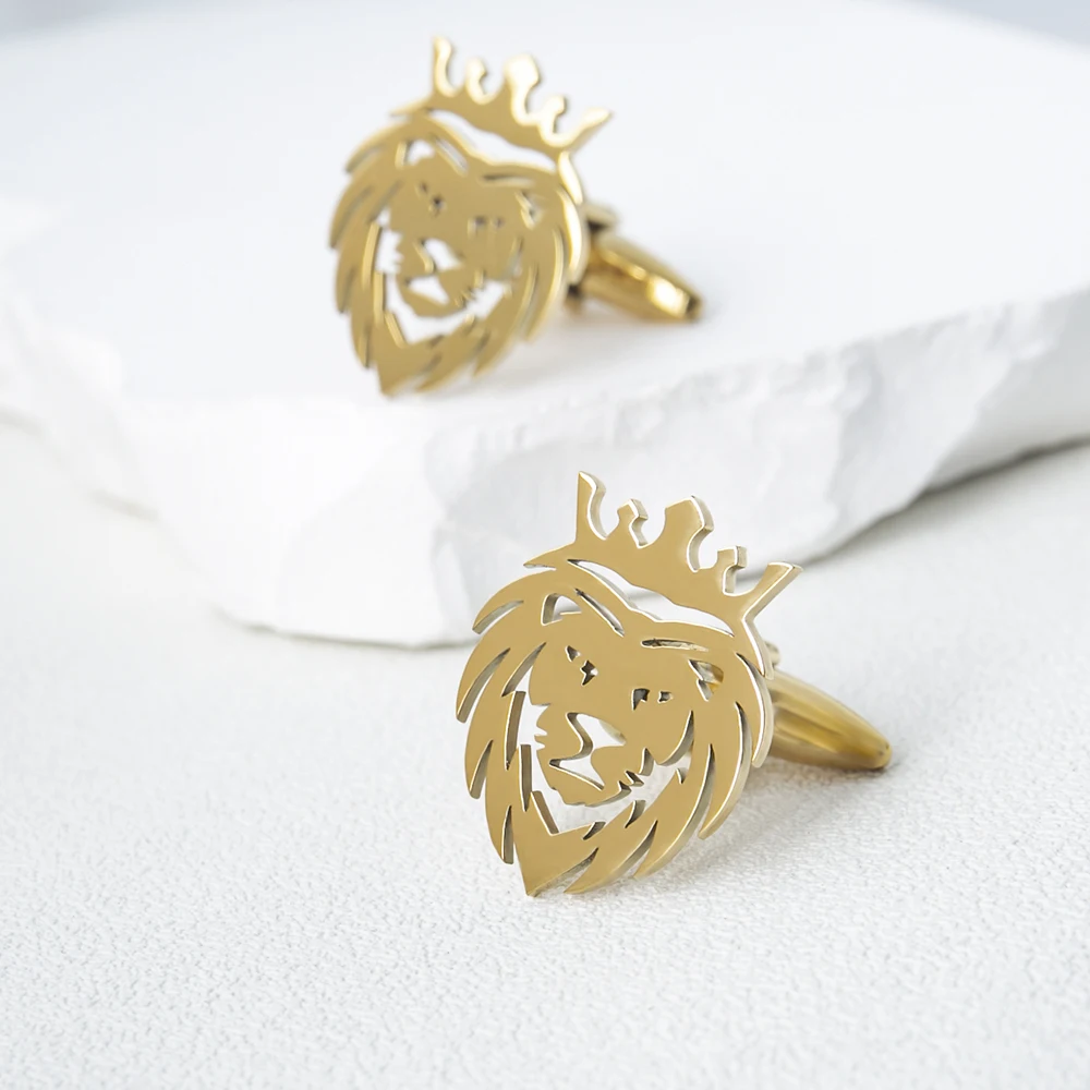 Tangula Punk Crown Lion Cufflinks Stainless Steel Men Animal Hip Hop Rock Party Accessories Groom Wedding Cufflink Jewelry Gifts