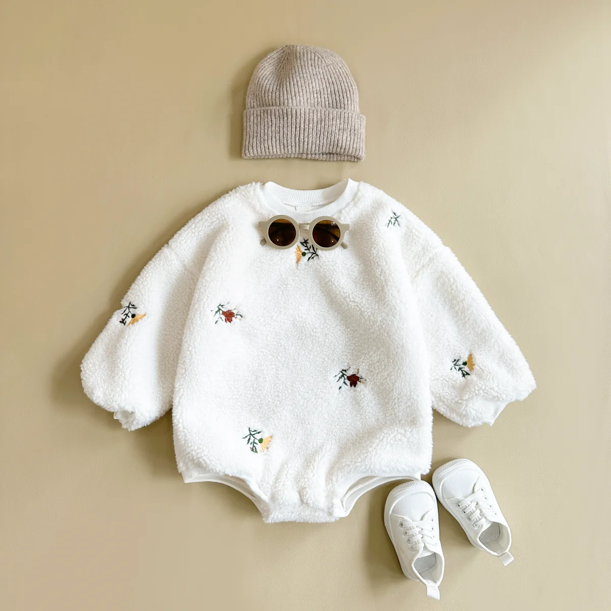 INS Winter Newborn Infant Romper Baby Clothes Embroiled Plush Soft Warm Bodysuit Child Girls Berber Fleece Thick 0-18M