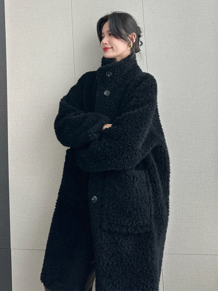 

Шерстяное пальто из 100% овечьей шерсти для женщин, новая зимняя коллекция, комфортное, теплое, ветрозащитное, с длинными рукавами, в корейском стиле