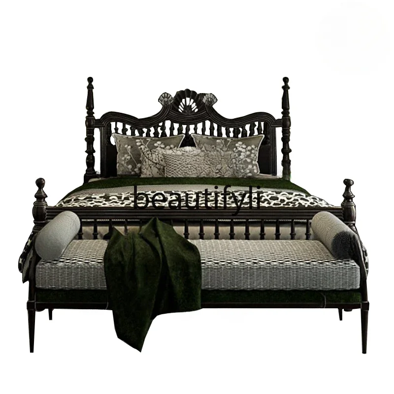 Retro engraving double bed neoclassical pillar bed wedding bed 1.5 * 2m