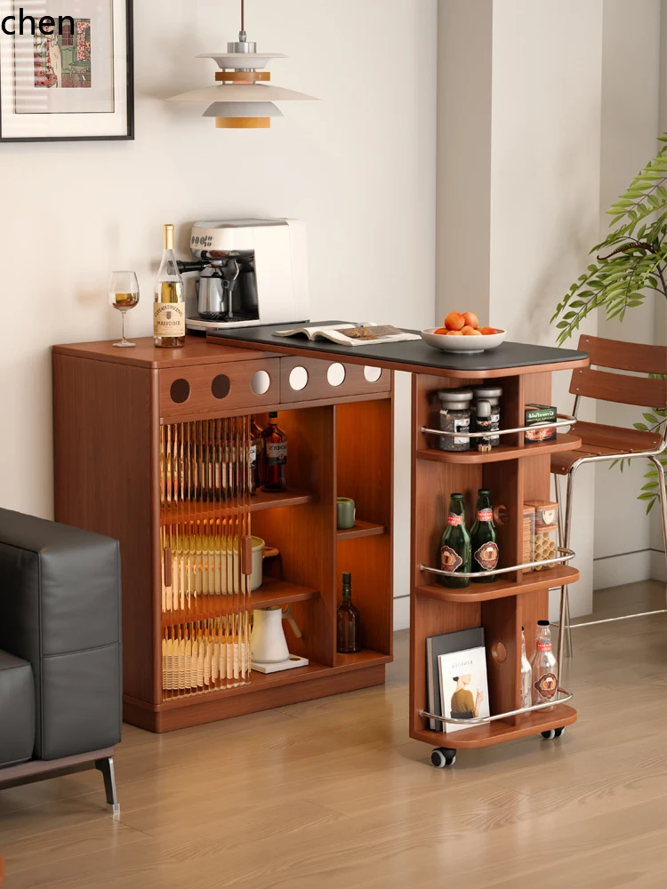 

PYH Bar Cabinet Solid Wood Rock Board Island Cabinet Home Partition Cabinet Living Room Extendable Small Apartment