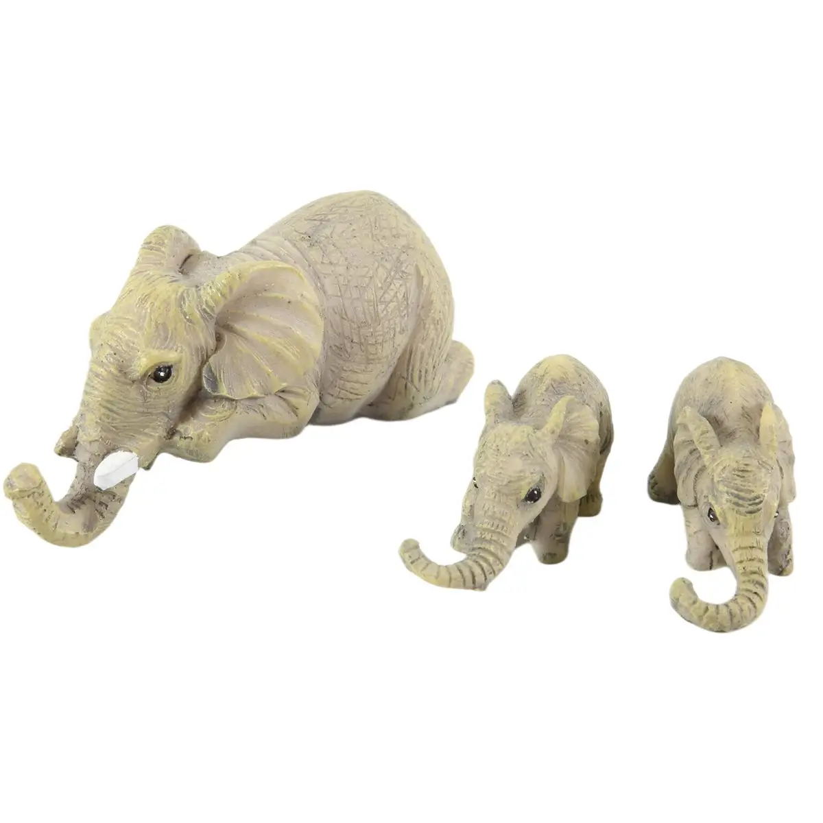 ✼Elephant Resin Ornaments 3-Piece Decor, 1 Elephant Mothers and 2 Babies Hanging on the Edge of Handicraft Statues