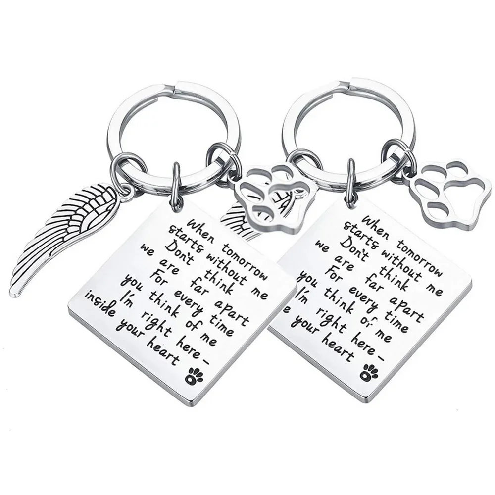 Hot Pet Memorial Keychain Pendant  When Tomorrow Starts Without Me Paw Key Chains Keyrings Pet Angel Dog Cats Loss Gift