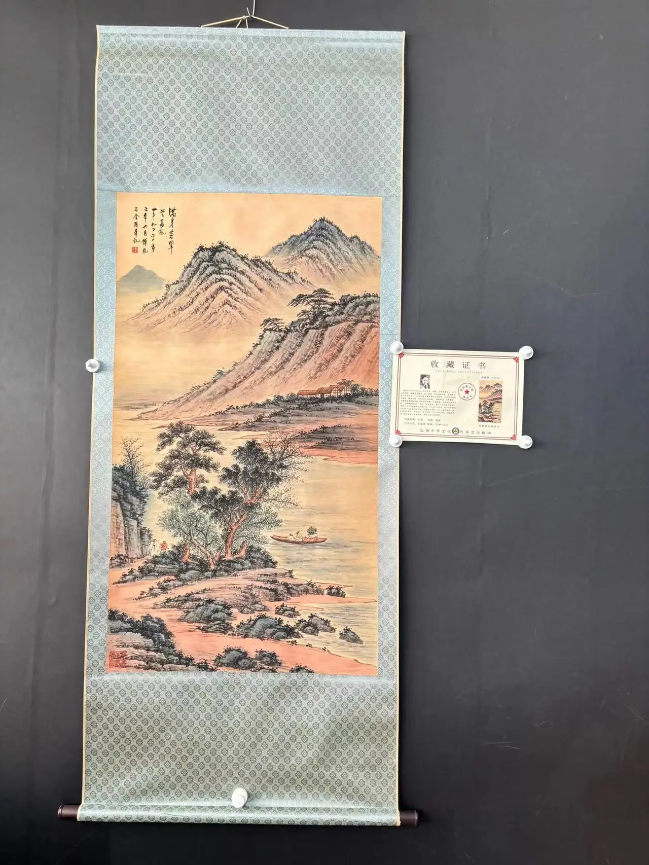 Antique Hand-painted Chinese Scroll painting,long axis of Landscape pine tree, #13,Home Decoration,best collection & adorn