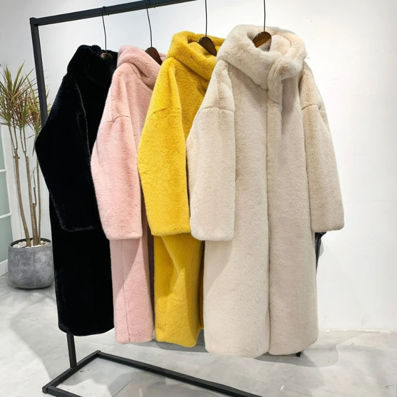 

Faux Fur Coat for Women 2026 New Winter Style Faux Mink Mid-length Slimming Rabbit Fur Knee-length Fleece Coat