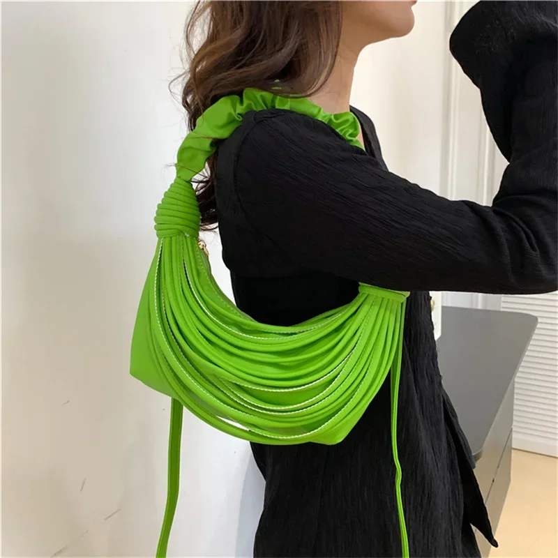 INS Luxury Women Yellow Green Blue Rope Knotted Pulled Hobo Half-Moon Bags Designer Handwoven Noodle Bag Handbags Evening Clutch