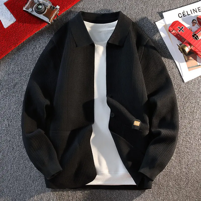 

Мужской вязаный кардиган, свитер с теплым воротником, осень-зима, новый молодежный свитер High Sensation, чистый цвет, универсальный трикотаж...