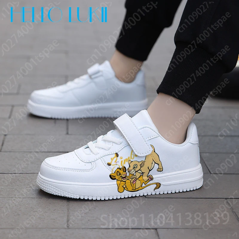 الكرتون نمط الأسد الملك الطباعة الأبيض الوالدين أحذية الأطفال بنين بنات الشباب امرأة الرجال طالب الأطفال بولي Leather الجلود حذاء كاجوال