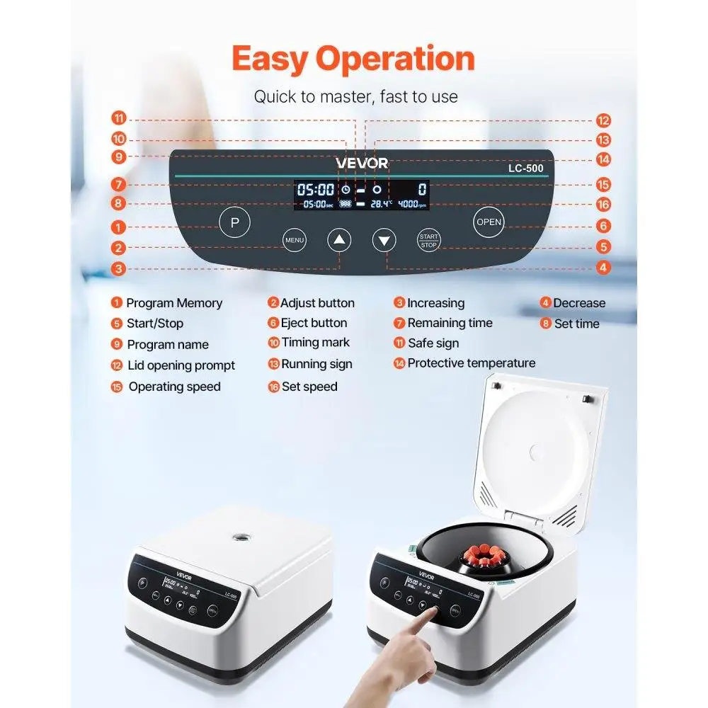 Low Centrifuge Machine 2ml 5ml 10ml 15ml 500 to 4000rpm with Timer and Rotor for Lab Use