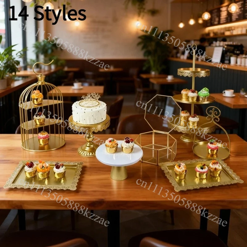 Golden Lace Hollow-Out Pastry Tray Stand European-Style Metal Rectangular Cake Plate Dessert Display Plate Cookie Plate