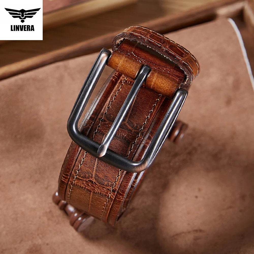 

LION VERA Men's Genuine Leather Belt Fashionable Cowhide Retro Trendy Pin Buckle Versatile and Durable Business Style Belt