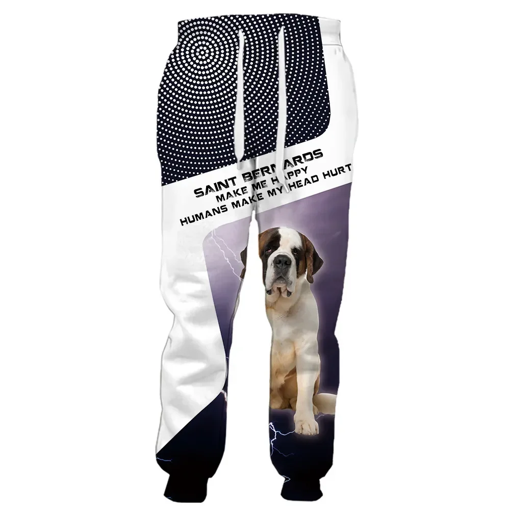 HX Saint Bernaros Dog Print Pants 3D Graphic Meke Me Happy Humans  Stitching Sweatpants Sportswear Harajuku Streetwear