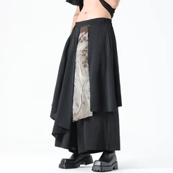plus Size Men's Black Skirt Pants M-5XL Casual Loose Fit Harajuku Kimono Trousers Summer Stretchwear Elastic Waist Wide Leg