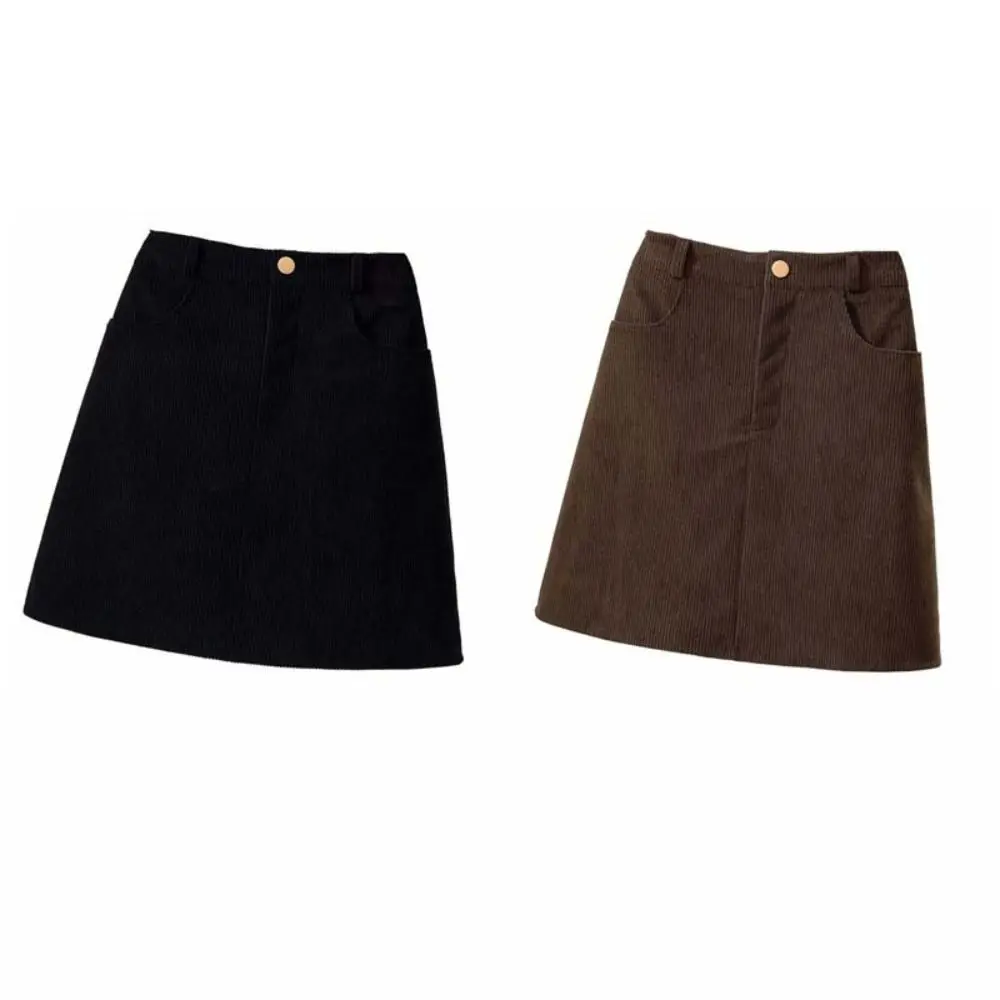 Falda de pana de cintura alta para mujer, Falda corta acampanada de terciopelo estilo chica picante, falda ajustada de talla grande para Otoño e Invierno para mujer