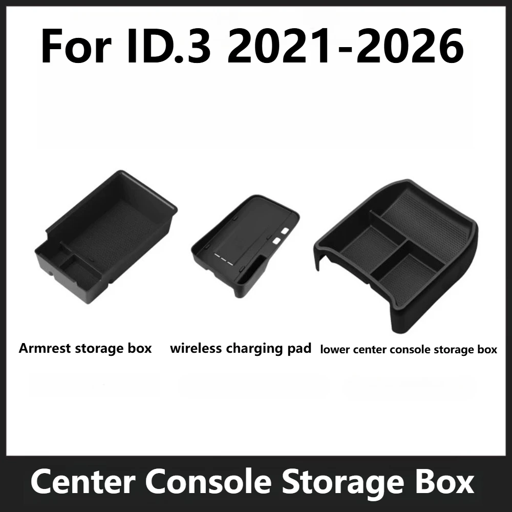 For VW ID.3 2021-2026 Car Center Console Storage Box Wireless Charging Silicone Pad Armrest Organizer Interior Accessories