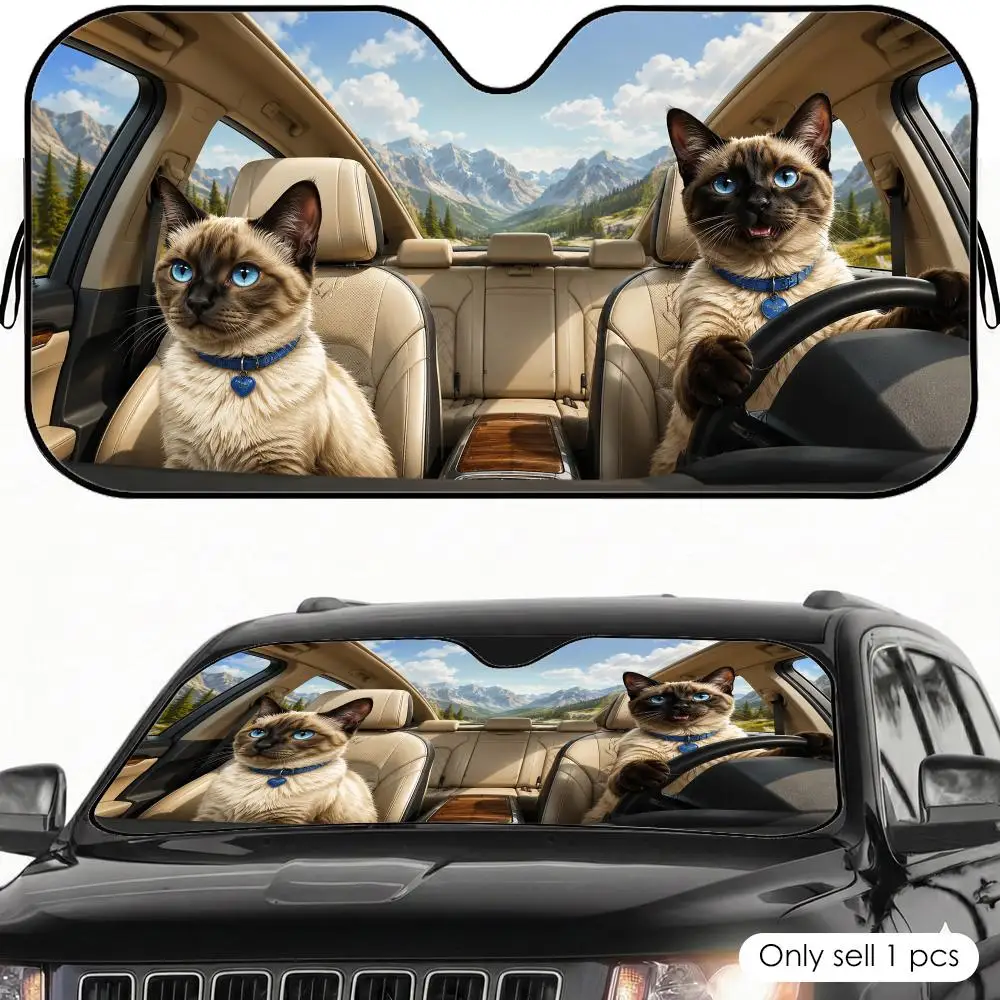Blue-eyed Siamese cat Sun Visor Car Sun Shade Front Windshield Coverings Blocker Auto Protector Window Visor Screen Cover