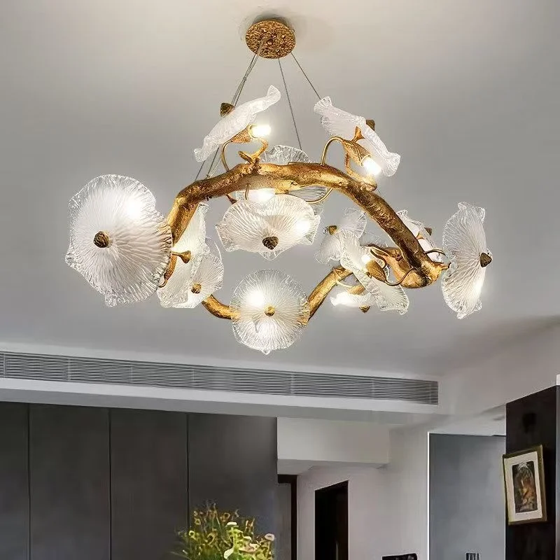 Dining Room Glass Living Room New Chinese Classical Tree Branch Tea Room Luxury Villa Hotel All Copper Lighting Fixtures