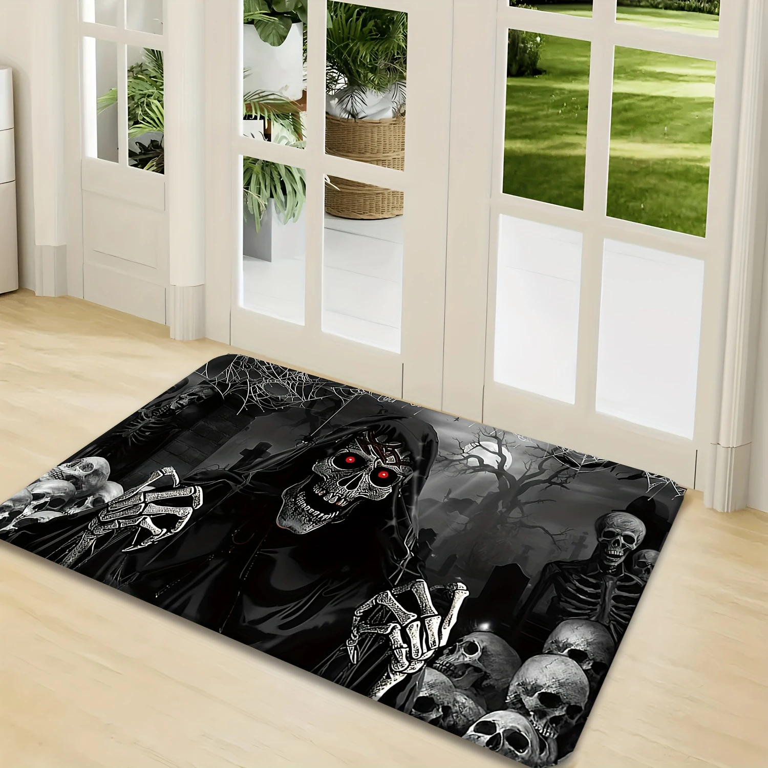 VIKAMA Dark Gothic Grim Reaper Doormat, Soft, Non-Slip Indoor/Outdoor Entryway Mat, Halloween Home Decor Rug