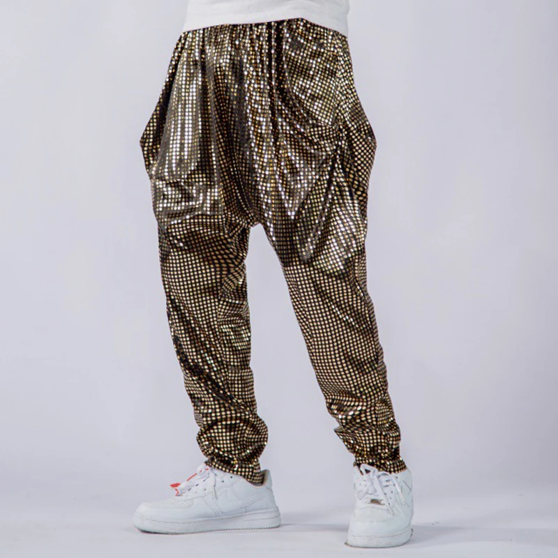 Shiny Mens Baggy Harem Pants Fashion Nightclub Stage Jazz Dance Costumes Singer Drop Crotch Pants Men Joggers Hip Hop Trousers