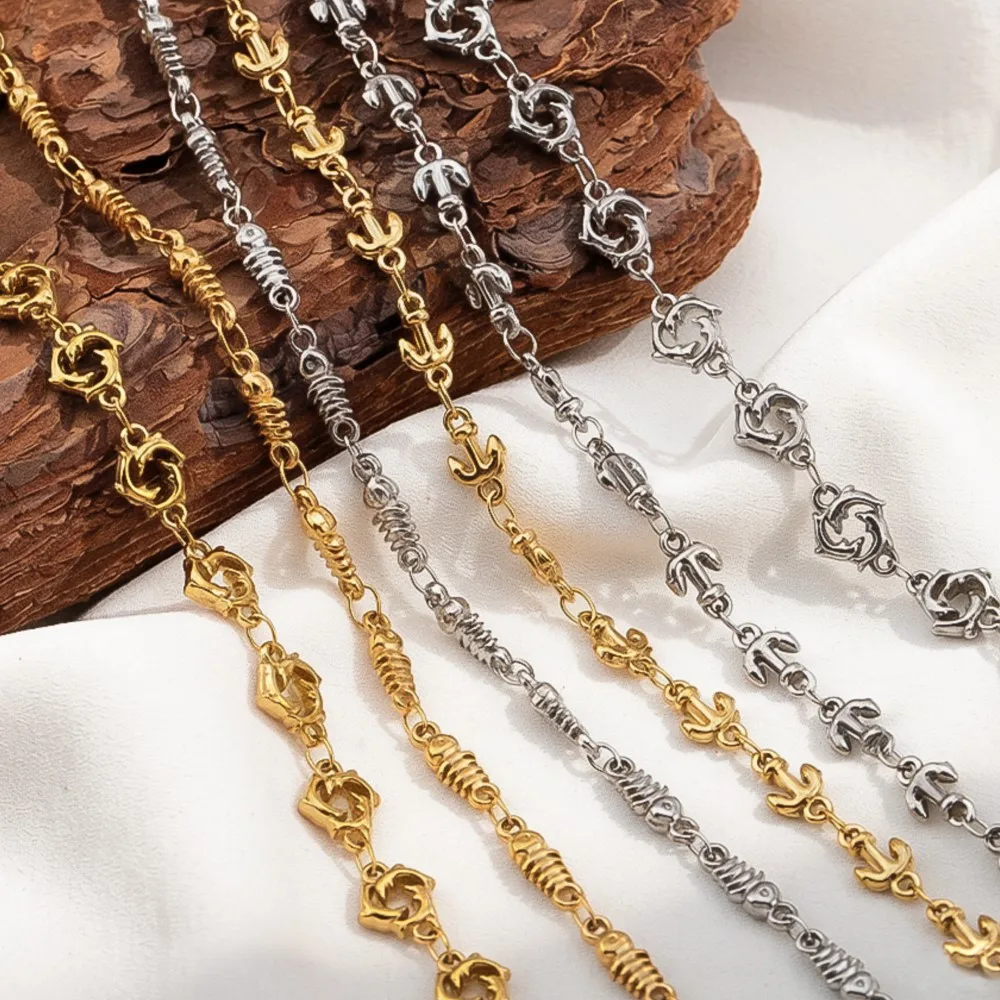 0.5/1M Stainless Steel Chain Fish Bone Boat Anchor Dolphin Retro Ocean Style DIY Bracelet Necklace Jewelry Clothing Accessories