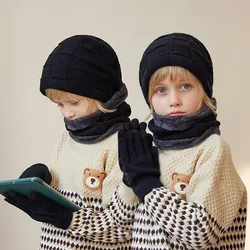 Conjunto de guantes de invierno para niños, gorro de felpa, calentador de cuello, antideslizante, gorro, 4 piezas