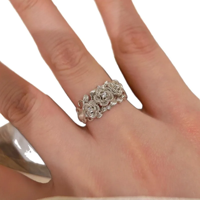 خاتم وردي جديد من الفضة المصقولة من القرون الوسطى، خاتم أنثوي خفيف فاخر عالي الإحساس، تصميم متخصص قابل للتعديل