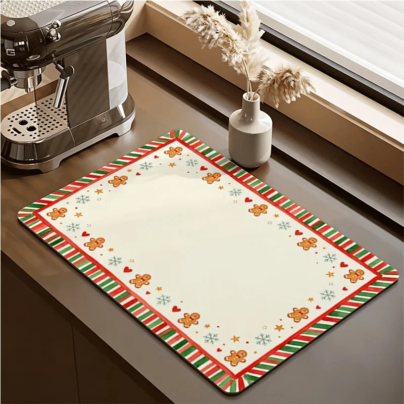 Vintage Candy Cane Striped Dish Drying Mat Ultra Absorbent Kitchen Counter Mat Nonslip Holiday Coffee Bar Machine Drain Pad