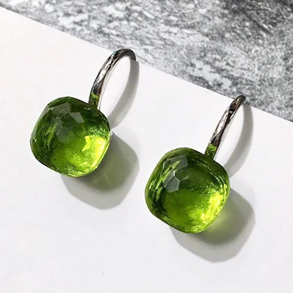 100% 925 Sterling Zilver Snoep Stijl 21 Kleuren Blauw Wit Rood Groen Geel Crystal Drop Earring Voor Vrouwen Fijne Sieraden
