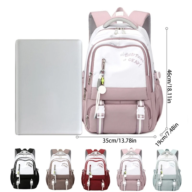 E74B Comfortable School Bag Large Capacity Backpack for Teens Student Nylon Fabric Rucksack Casual Daypack Rucksack