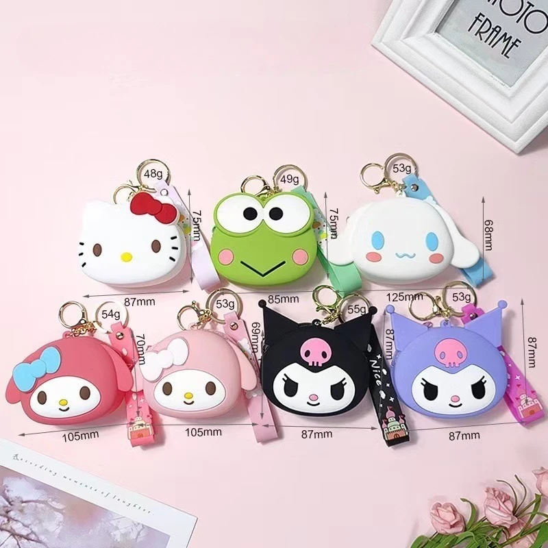 

Брелок-кошелек Sanrio Hello Kitty, Cinnamoroll, Kuromi, Melody, Kawaii, силиконовый кошелек для монет, ПВХ-кошелек для монет, органайзер для наушников, подарок