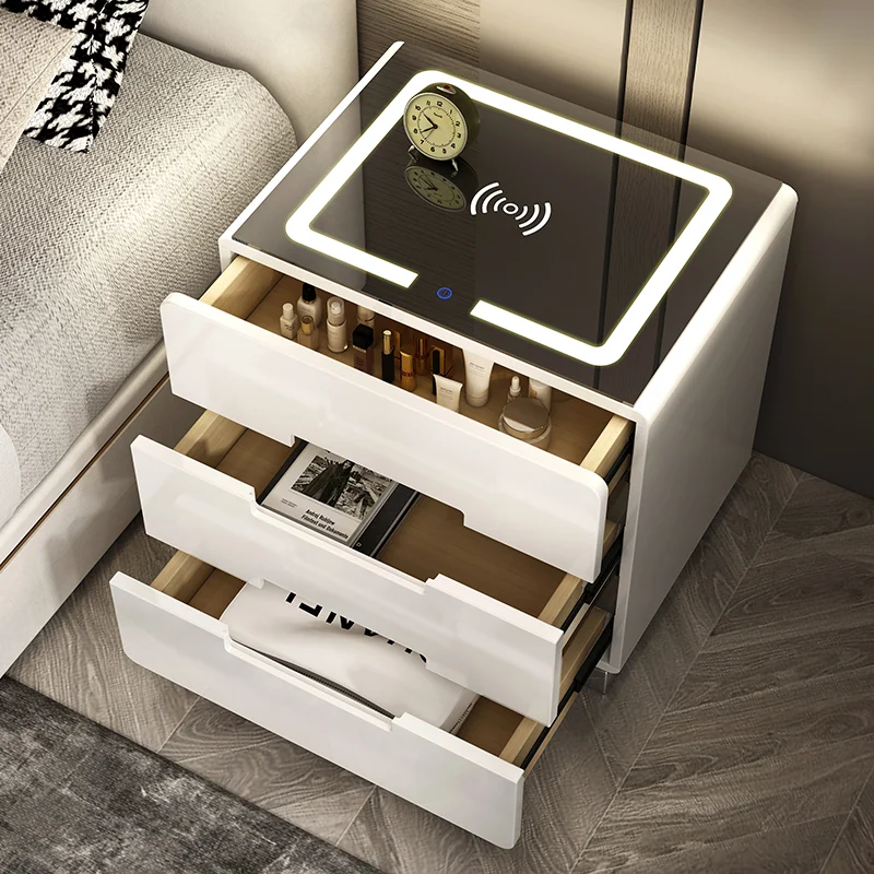 رف تخزين ذكي لطاولة السرير لغرفة النوم المنزلية الحديثة، طاولة بجانب السرير منزلية بسيطة وحديثة، زجاج مشهور على الإنترنت #4
