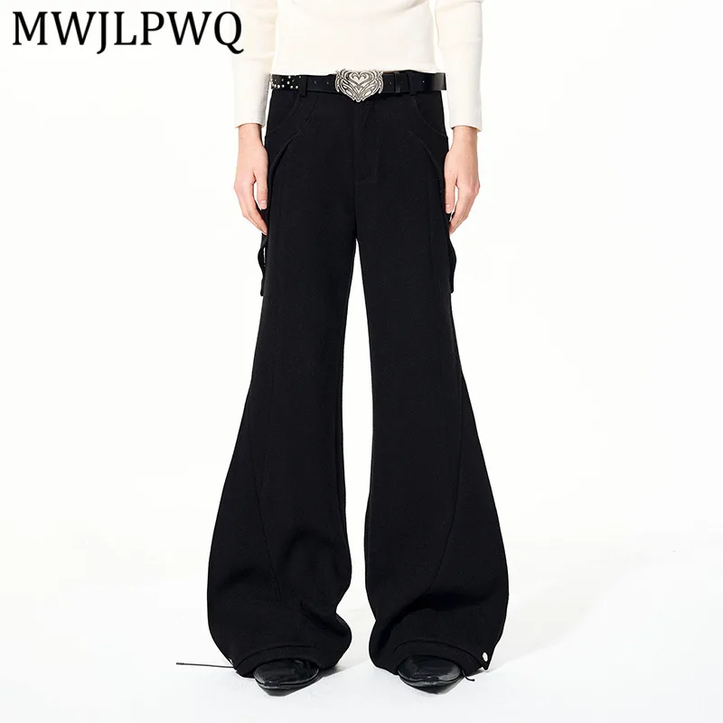 

MWJLPWQ High Street Black Woolen Flared Trousers For Men Winter Deconstructed Design Thickened Casual Pants 2026 Spring 13100