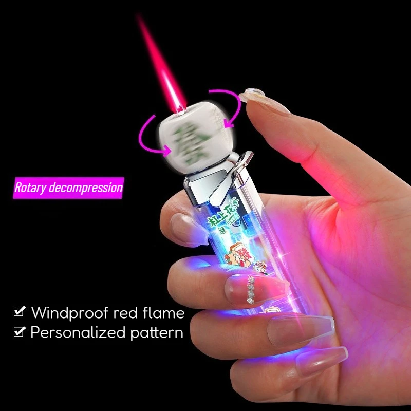 Windproof Cool Rotating Inflatable Lighter Arm Luminous Flashlight Direct Spray Inflatable Pressure Reducing Smoking Accessories