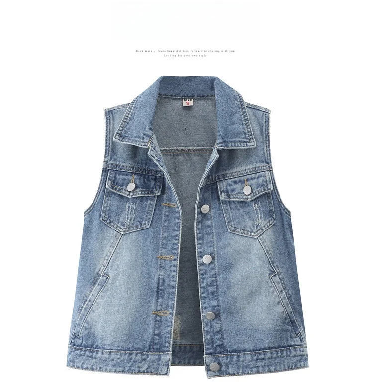 

Women's Denim Vest Spring Autumn ort Svel Tank Top Single Button Closure Collarl Jaet Cotton 00% Versatile Sle